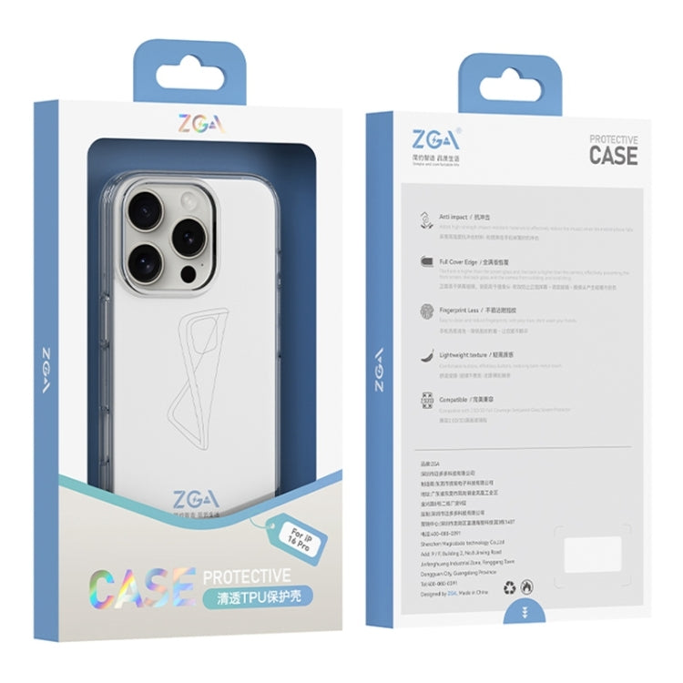 For iPhone 16 Pro Max ZGA Clear TPU Shockproof Phone Case(Transparent)