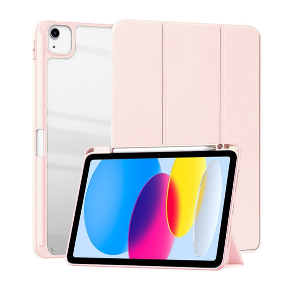 For iPad 2025 / 2022 ZGA Tri-Fold Voltage Smart Leather Tablet Case(Pink)