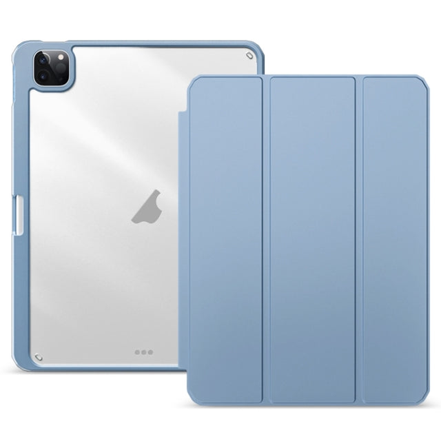 For iPad Pro 12.9 2022/2021/2020 ZGA Tri-Fold Voltage Smart Leather Tablet Case(Ice Blue)