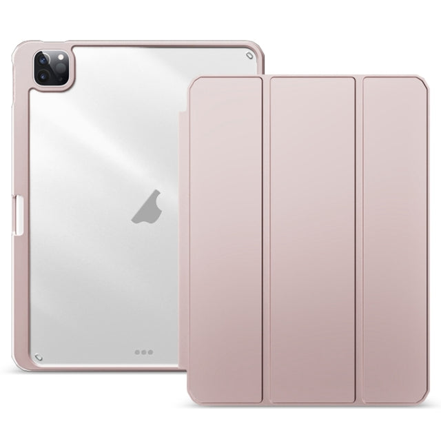For iPad Pro 12.9 2022/2021/2020 ZGA Tri-Fold Voltage Smart Leather Tablet Case(Pink)
