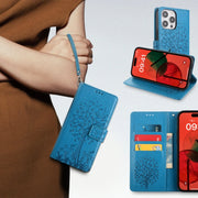 For Realme C53 4G / Narzo N53 4G Tree & Deer Embossed Leather Phone Case(Blue)