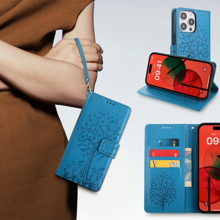 For Realme C53 4G / Narzo N53 4G Tree & Deer Embossed Leather Phone Case(Blue)