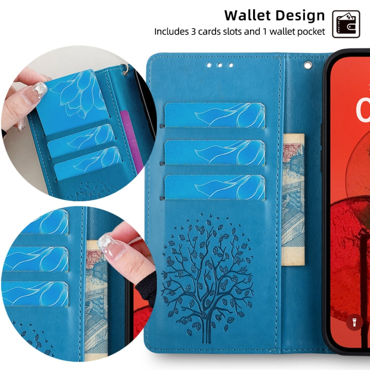 For Realme C53 4G / Narzo N53 4G Tree & Deer Embossed Leather Phone Case(Blue)