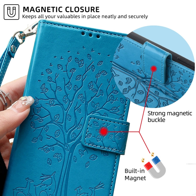 For Realme C53 4G / Narzo N53 4G Tree & Deer Embossed Leather Phone Case(Blue)