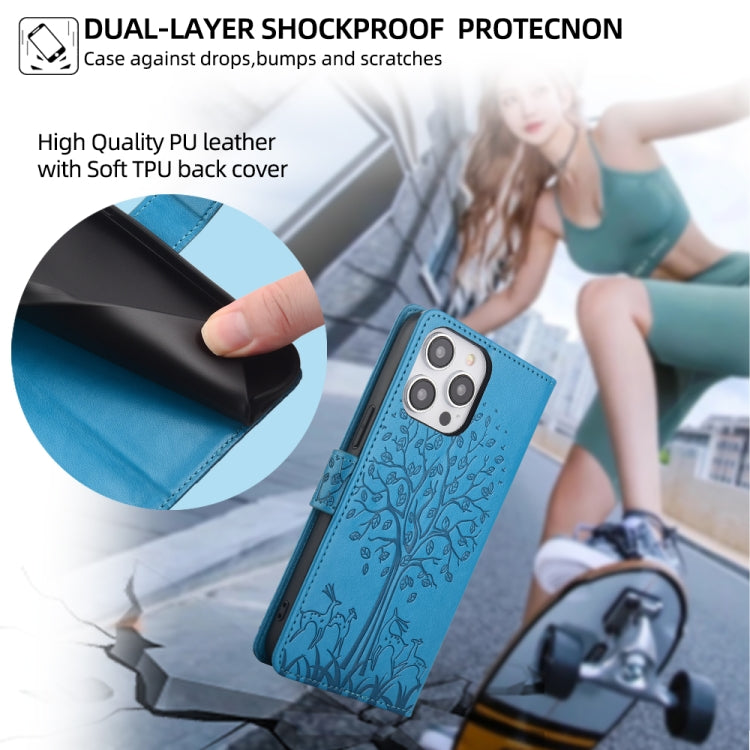For Realme C53 4G / Narzo N53 4G Tree & Deer Embossed Leather Phone Case(Blue)