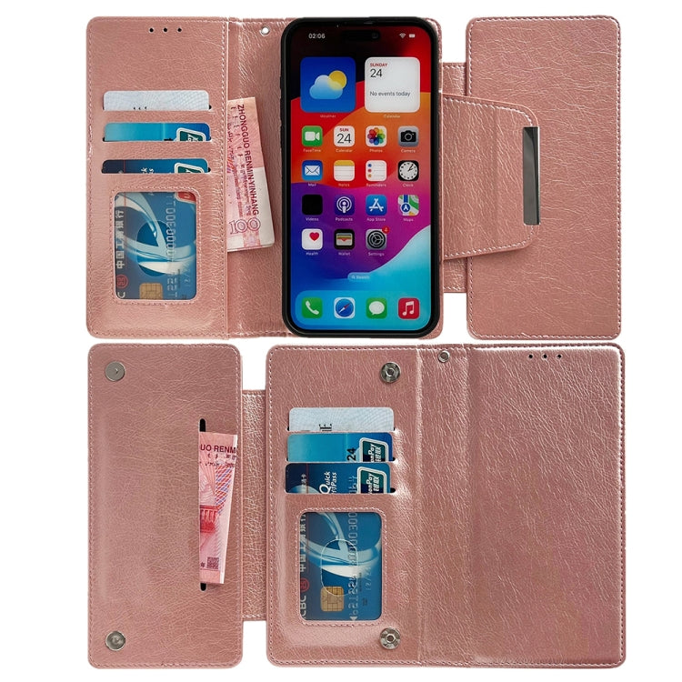 For iPhone 16 Pro Max Multifunctional Seven Cards Wallet Leather Phone Case(Rose Gold)