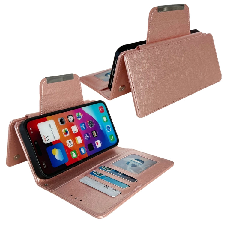 For iPhone 16 Pro Multifunctional Seven Cards Wallet Leather Phone Case(Rose Gold)