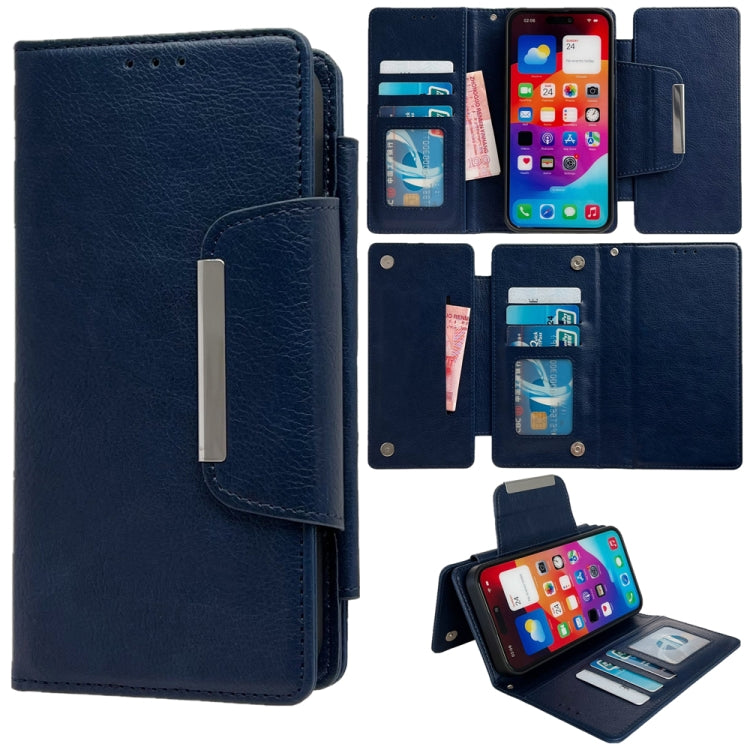 For iPhone 16 Plus Multifunctional 7-Cards Wallet Leather Phone Case(Royal Blue)