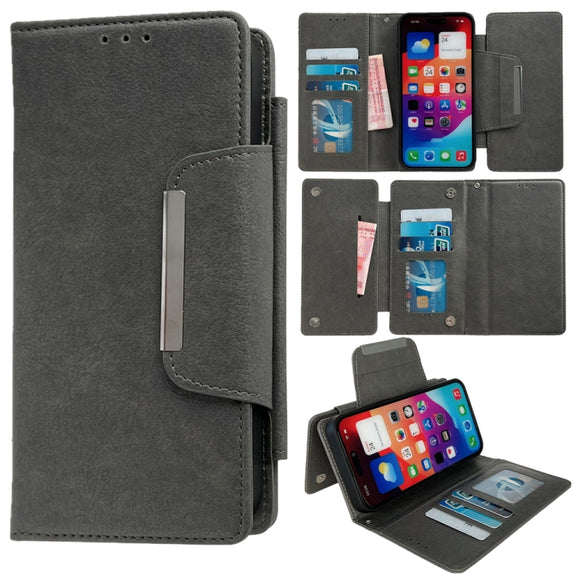 For iPhone 16 Multifunctional 7-Cards Wallet Leather Phone Case(Grey)