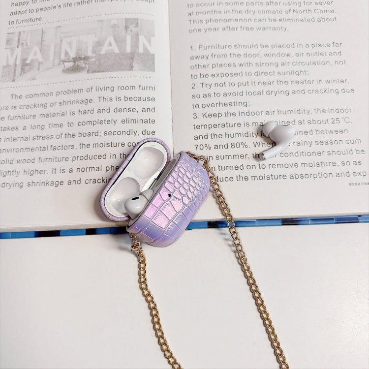 For AirPods Pro Colorful Crocodile Pattern PC Earphone Case with Anti-lost Metal Long Chain(Dark Blue)