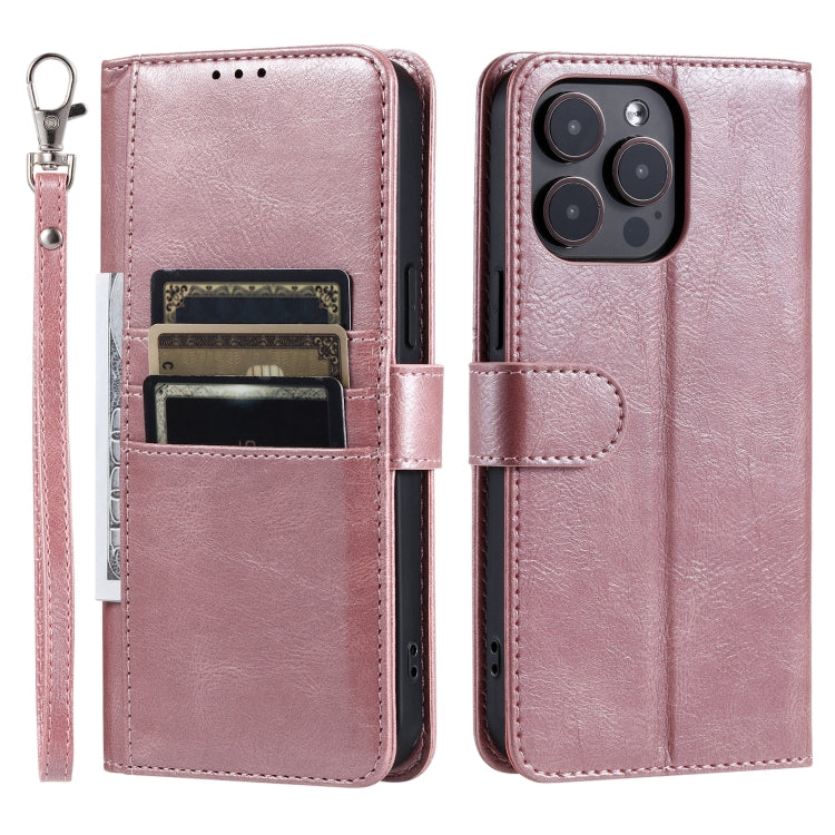 For iPhone 16 Pro Max Simple 6-Card Wallet Leather Phone Case(Rose Gold)