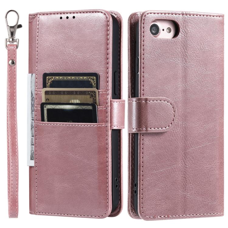 For iPhone 16e Simple 6-Card Wallet Leather Phone Case(Rose Gold)