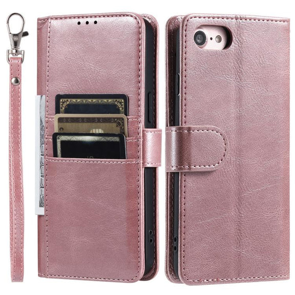 For iPhone 16e Simple 6-Card Wallet Leather Phone Case(Rose Gold)