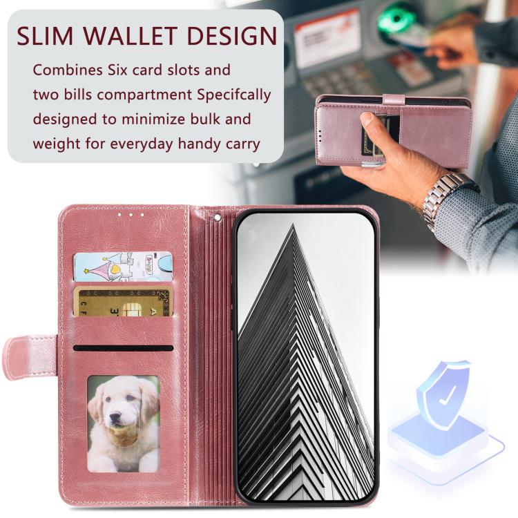 For iPhone 16e Simple 6-Card Wallet Leather Phone Case(Rose Gold)