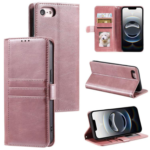 For iPhone 16e Simple 6-Card Wallet Leather Phone Case(Rose Gold)