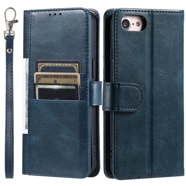 For iPhone 16e Simple 6-Card Wallet Leather Phone Case(Navy Blue)