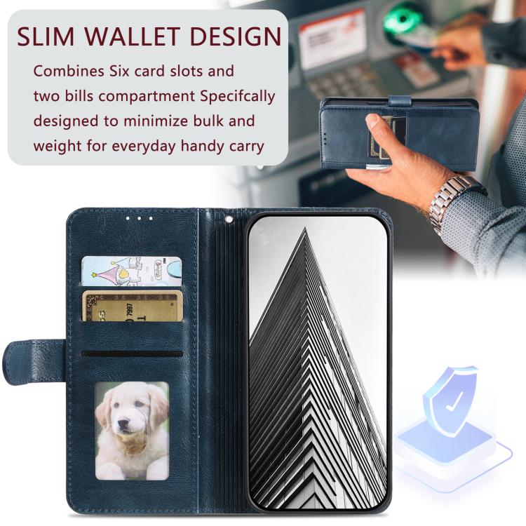 For iPhone 16e Simple 6-Card Wallet Leather Phone Case(Navy Blue)