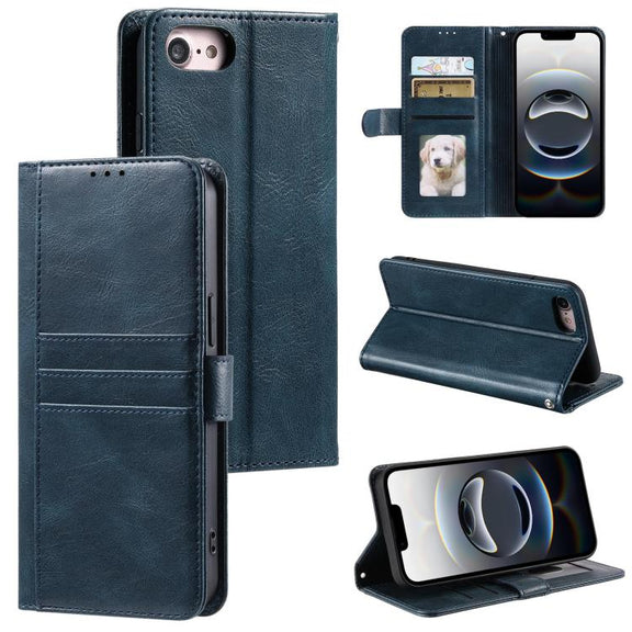 For iPhone 16e Simple 6-Card Wallet Leather Phone Case(Navy Blue)