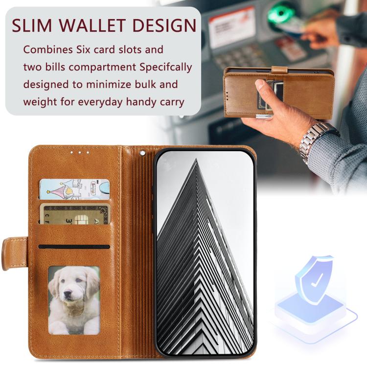 For iPhone 16e Simple 6-Card Wallet Leather Phone Case(Brown)