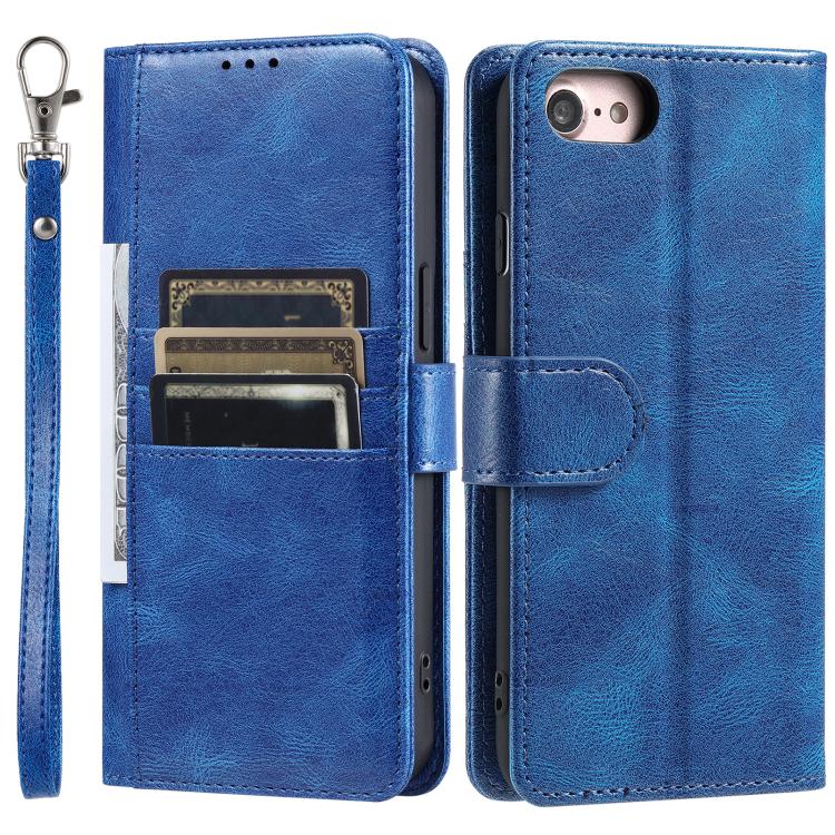 For iPhone 16e Simple 6-Card Wallet Leather Phone Case(Blue)