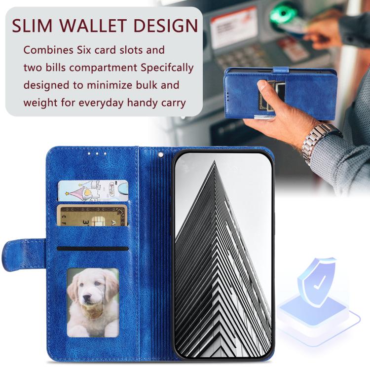 For iPhone 16e Simple 6-Card Wallet Leather Phone Case(Blue)