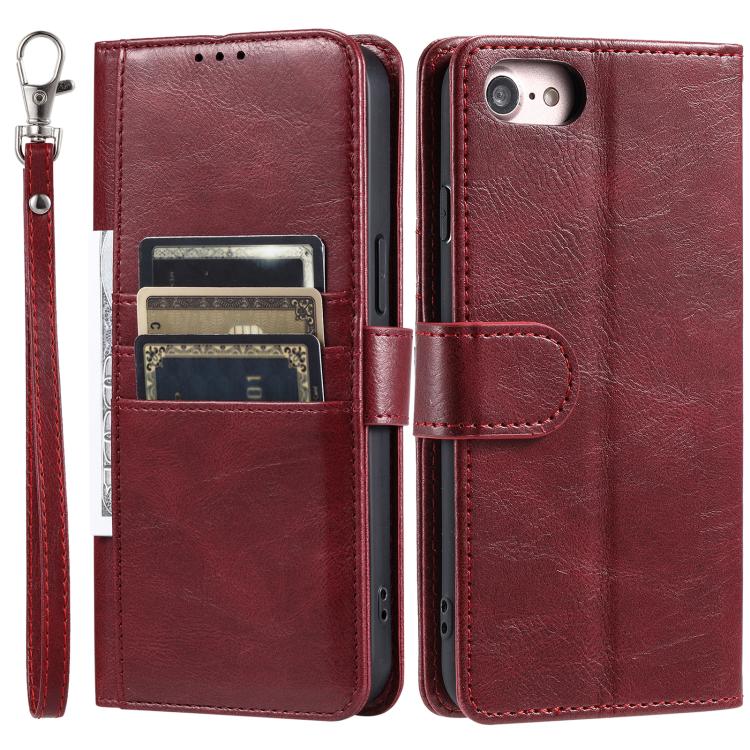 For iPhone 16e Simple 6-Card Wallet Leather Phone Case(Wine Red)