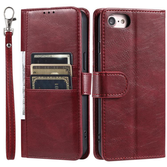 For iPhone 16e Simple 6-Card Wallet Leather Phone Case(Wine Red)