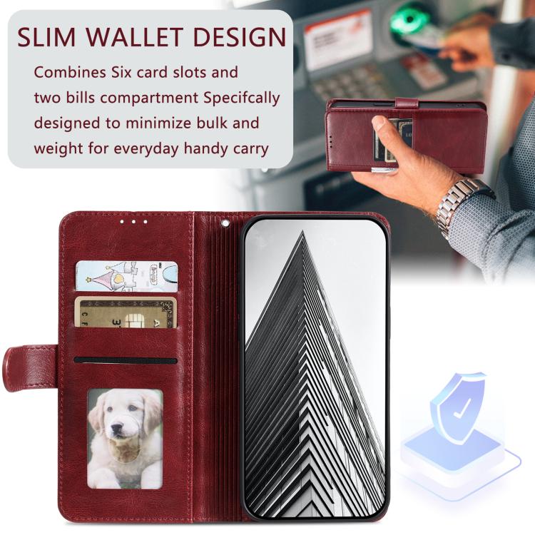 For iPhone 16e Simple 6-Card Wallet Leather Phone Case(Wine Red)