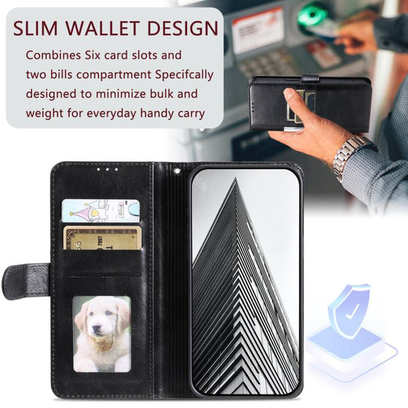 For iPhone 16e Simple 6-Card Wallet Leather Phone Case(Black)