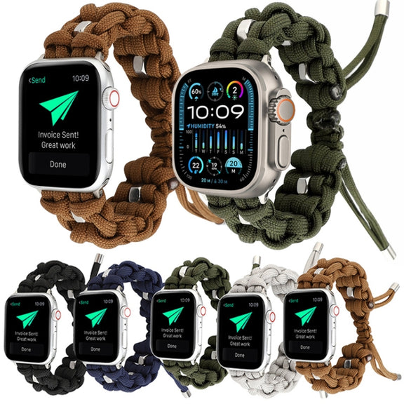 For Apple Watch Ultra 49mm Screw Nut Braided Paracord Watch Band(Coffee)