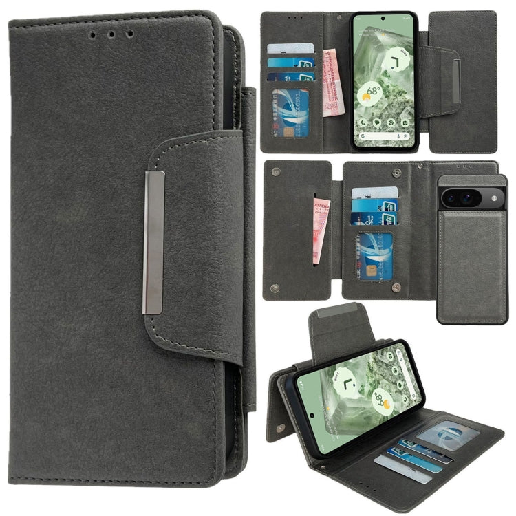 For Google Pixel 9 / Pixel 9 Pro Multifunctional 7-Card Wallet Leather Phone Case(Grey)