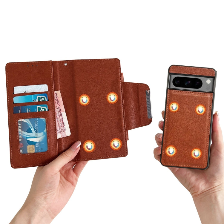 For Google Pixel 8 Pro Multifunctional 7-Card Wallet Leather Phone Case(Brown)