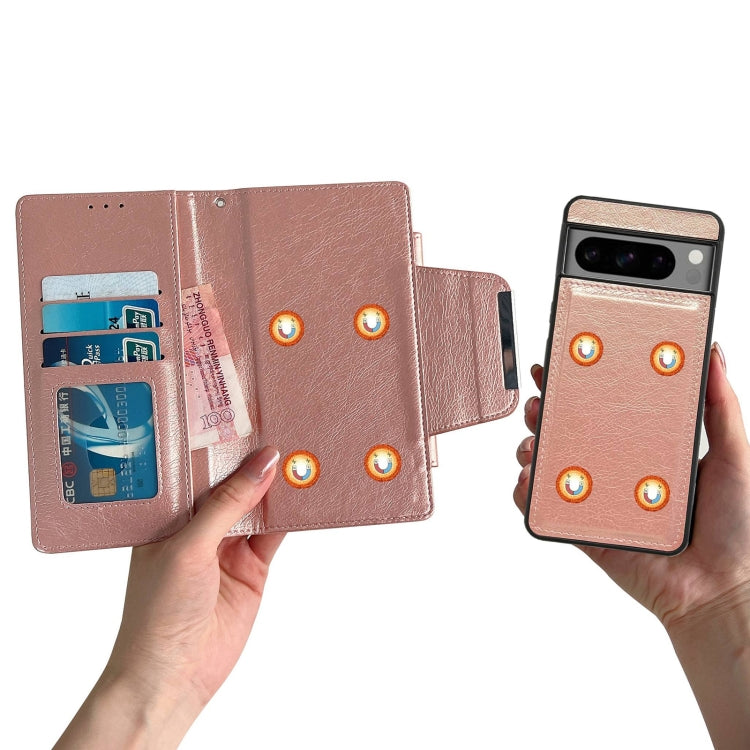 For Google Pixel 6a Multifunctional 7-Card Wallet Leather Phone Case(Rose Gold)