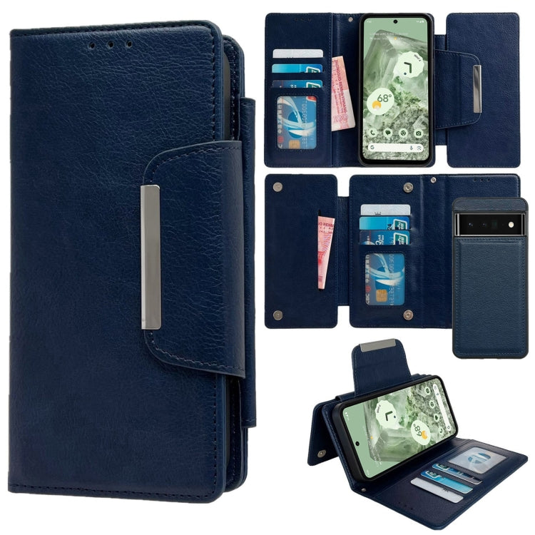 For Google Pixel 6 Pro Multifunctional 7-Card Wallet Leather Phone Case(Royal Blue)