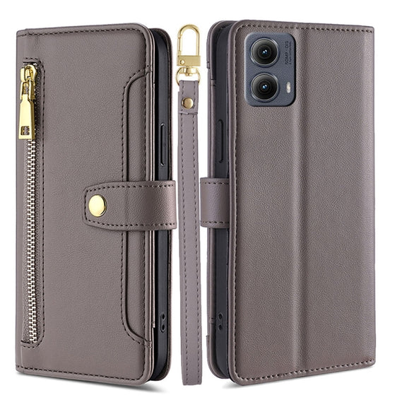 For Motorola Edge 5G 2024 Sheep Texture Cross-body Zipper Wallet Leather Phone Case(Grey)