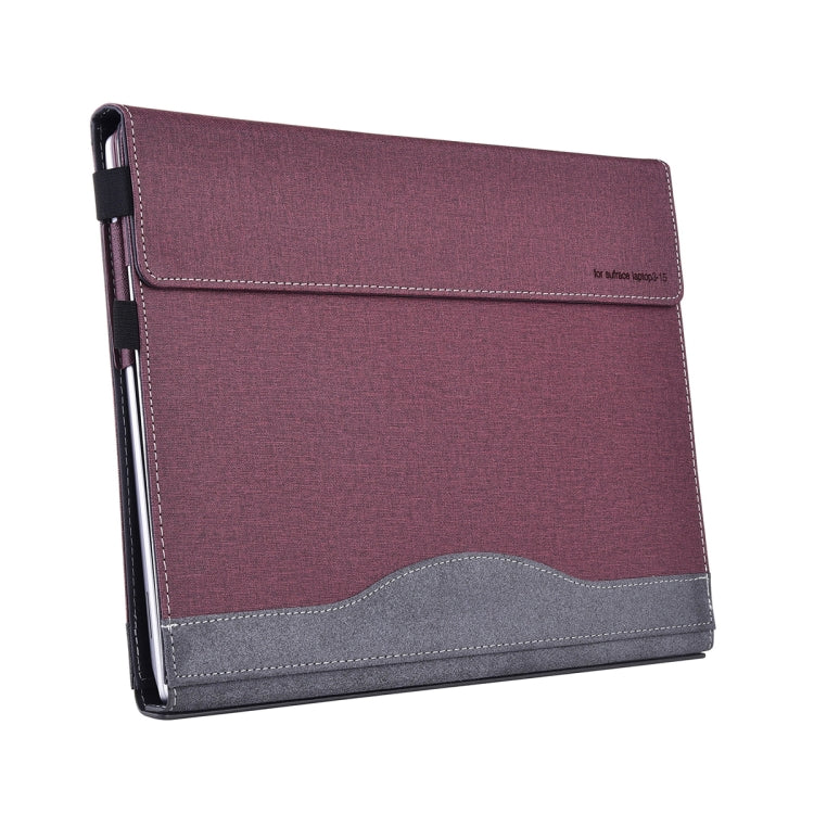 For Microsoft Surface Laptop 6 15 inch Cloth Texture Laptop Leather Protective Case(Wine Red)