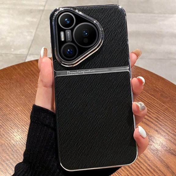 For Huawei Pura 70 Pro+ Electroplating Oblique Texture Shockproof Phone Case(Black)