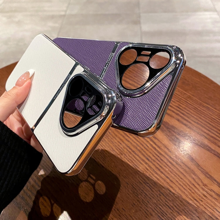 For Huawei Pura 70 Pro Electroplating Oblique Texture Shockproof Phone Case(White)
