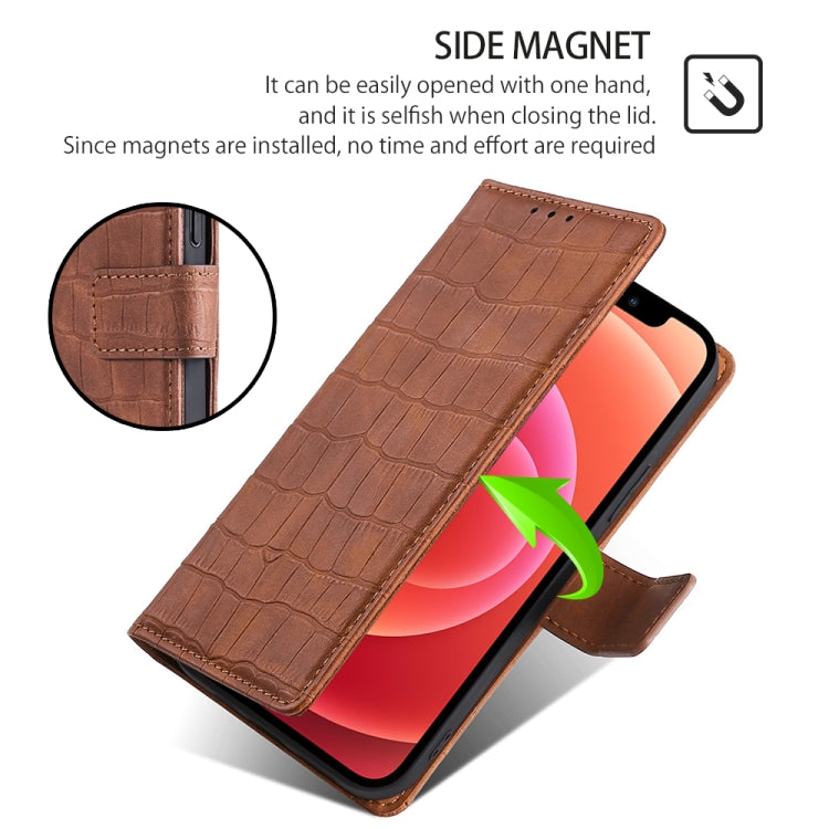 For Motorola Edge 5G 2024 Skin Feel Crocodile Magnetic Clasp Leather Phone Case(Brown)