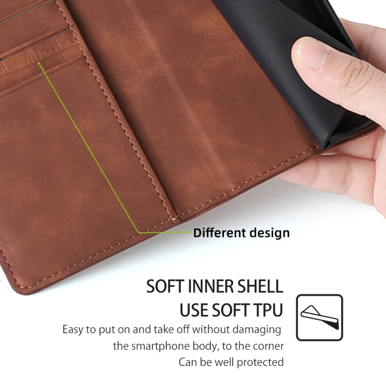 For Motorola Edge 5G 2024 Skin Feel Crocodile Magnetic Clasp Leather Phone Case(Brown)