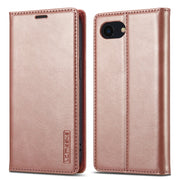 For iPhone 16e LC.IMEEKE Strong Magnetism Microfiber Leather Phone Case(Rose Gold)