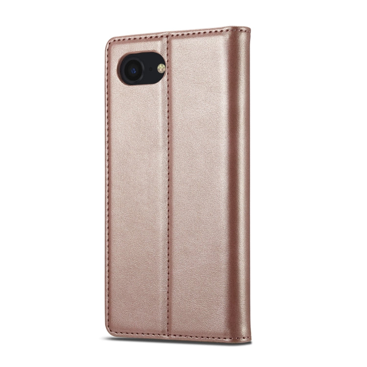 For iPhone 16e LC.IMEEKE Strong Magnetism Microfiber Leather Phone Case(Rose Gold)