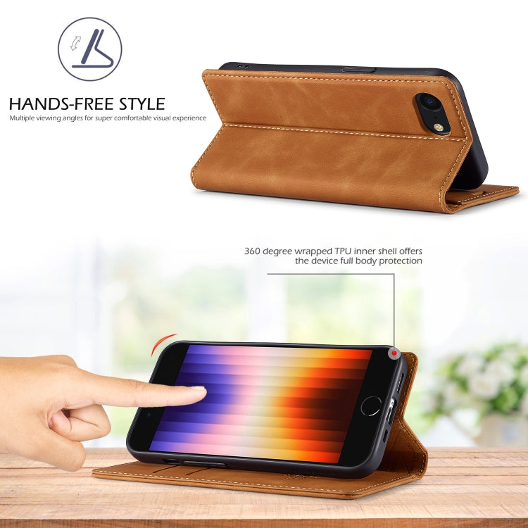 For iPhone 16e LC.IMEEKE Strong Magnetism Microfiber Leather Phone Case(Brown)