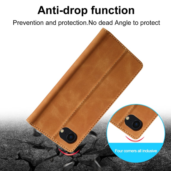 For iPhone 16e LC.IMEEKE Strong Magnetism Microfiber Leather Phone Case(Brown)