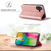 For iPhone 16 LC.IMEEKE Strong Magnetism Microfiber Leather Phone Case(Rose Gold)