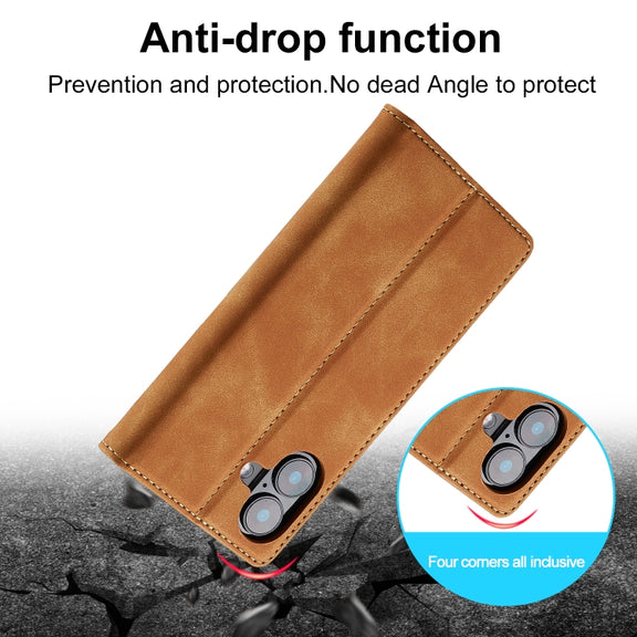 For iPhone 16 LC.IMEEKE Strong Magnetism Microfiber Leather Phone Case(Brown)