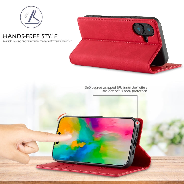For iPhone 16 Plus LC.IMEEKE Strong Magnetism Microfiber Leather Phone Case(Red)