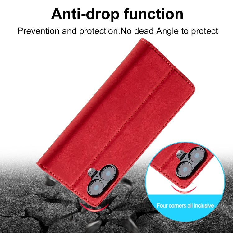 For iPhone 16 Plus LC.IMEEKE Strong Magnetism Microfiber Leather Phone Case(Red)