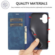 For iPhone 16 Plus LC.IMEEKE Strong Magnetism Microfiber Leather Phone Case(Blue)