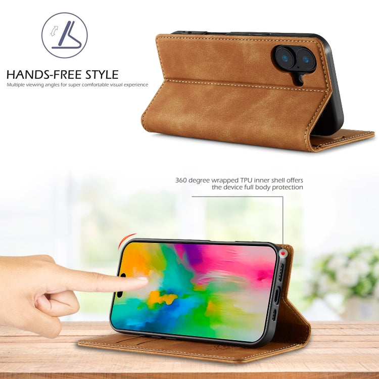 For iPhone 16 Plus LC.IMEEKE Strong Magnetism Microfiber Leather Phone Case(Brown)